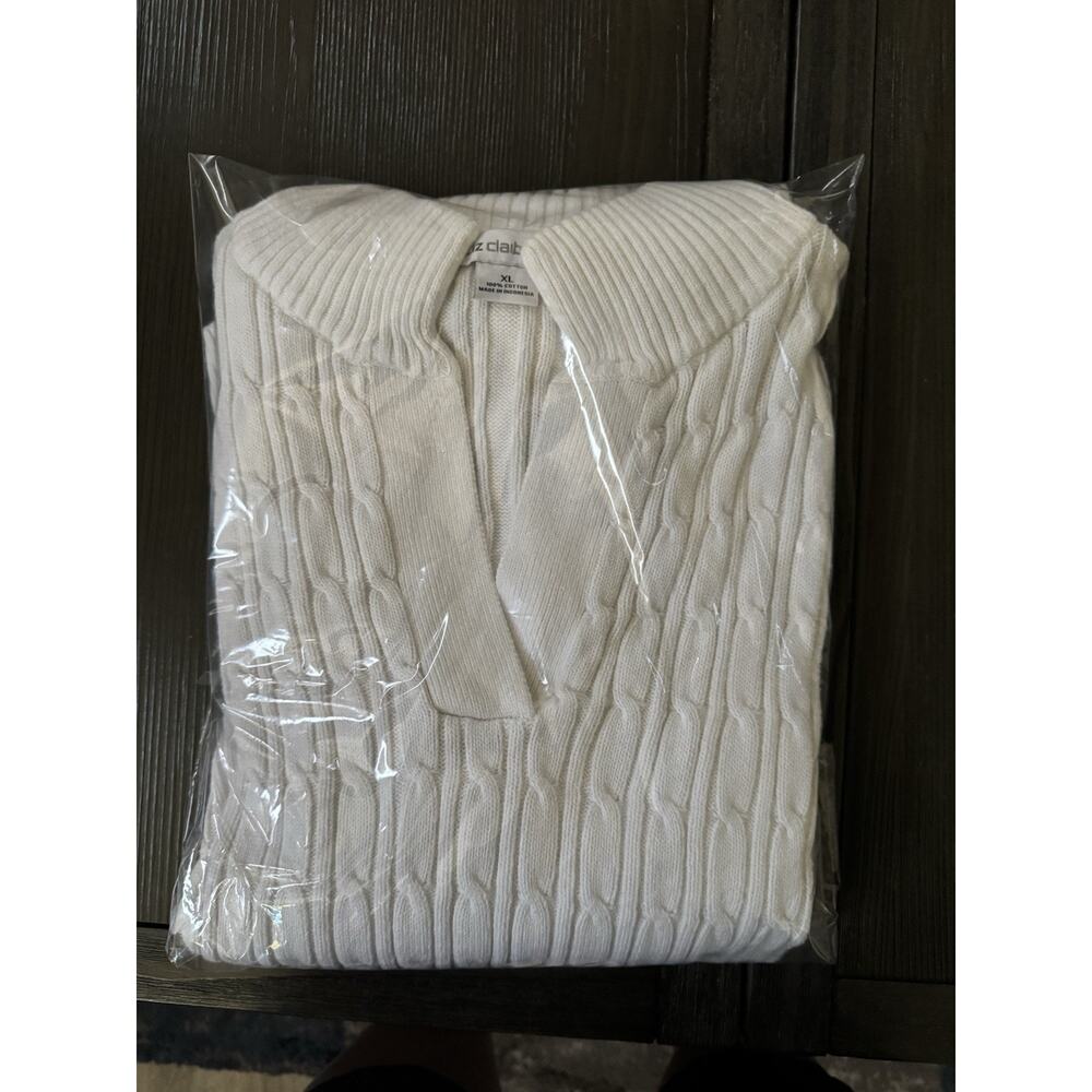 Liz Claiborne Y2K Womens Cable Knit White Pullover Sweater Vintage Old Money XL - Picture 4 of 10